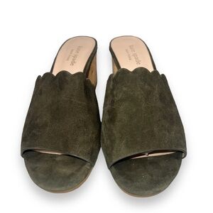 Kate Spade Warren Scalloped Heeled Mules Olive Green Suede Women's 6M/EU 36